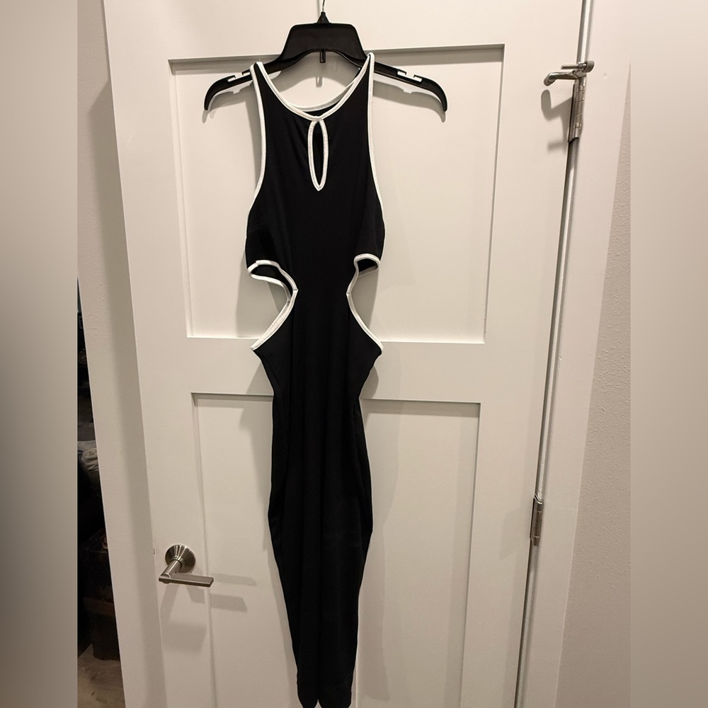 Black Cutout Sleeveless Dress with White Trim